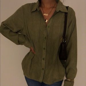 • | Suede Olive Green Long Sleeve Shirt | •